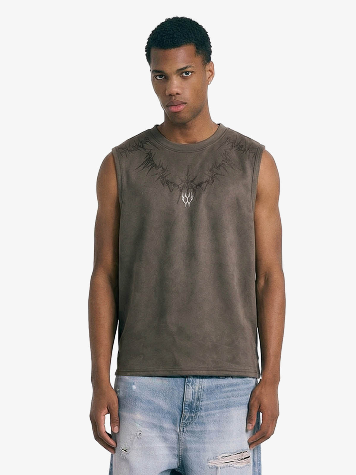 Suede Thorn Embroidered Vest