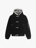 Streetwear Metal Clip Faux Fur Hooded Suede Bomber Jacket - 2597