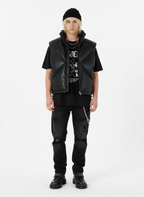 Minimalist Faux Leather Stand Collar Puffer Vest