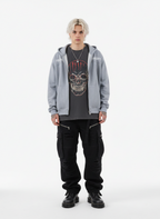 Vintage Suede Letter Embroidered Cropped Zip Up Hoodie