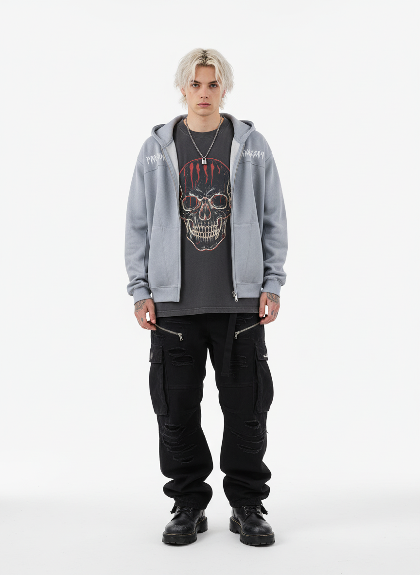 Vintage Suede Letter Embroidered Cropped Zip Up Hoodie