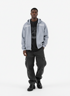 Vintage Suede Letter Embroidered Cropped Zip Up Hoodie