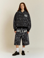 Original Oversized Denim Hoodie And Shorts Set - 2583
