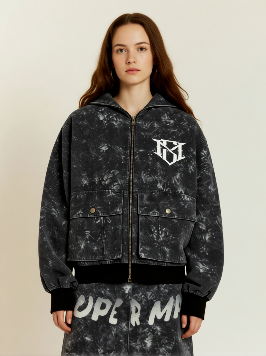 Original Oversized Denim Hoodie And Shorts Set - 2583