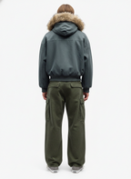 Faux Fur Lined Zip Up Winter Hooded Bomber Jacket - 2560