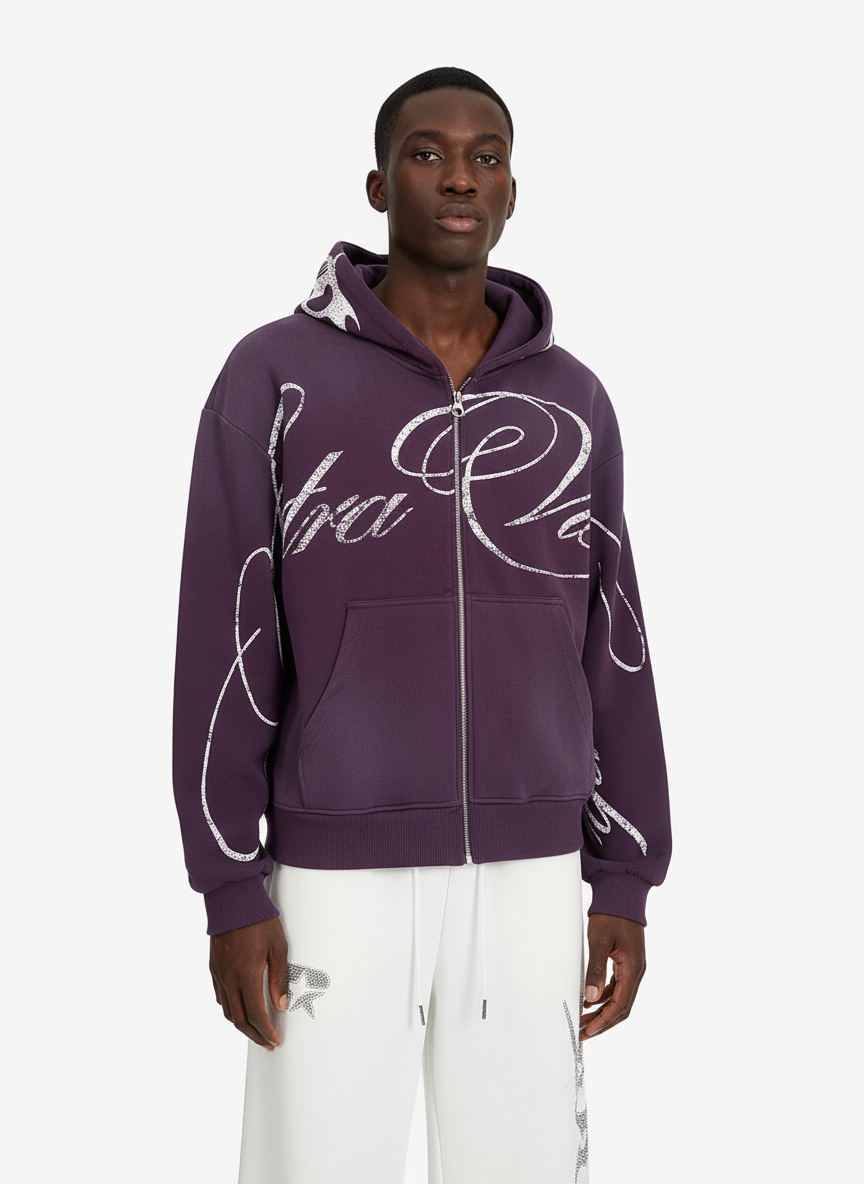 High Street Script Letter Print Zip-up Hoodie Jacket