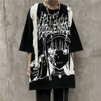 Goth Black Anime Oversized T-Shirt — side view