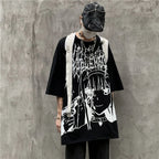 Goth Black Anime Oversized T-Shirt — detail shot