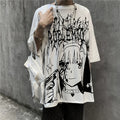 Goth Black Anime Oversized T-Shirt — flat lay