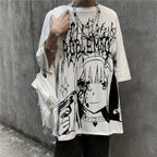Goth Black Anime Oversized T-Shirt — flat lay