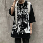 Goth Black Anime Oversized T-Shirt — back view