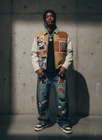 Retro Cartoon Graphic Heavy Embroidery Barrel Jeans - 2562