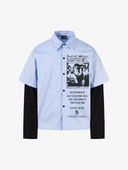 Vintage Illustration Striped Faux Two-Piece Shirt