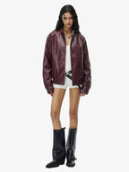 Retro Leather Stand-Collar Elastic Hem Jacket