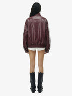 Retro Leather Stand-Collar Elastic Hem Jacket