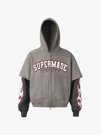 Suede Large Pocket Faux Two-Piece Zipper Short Jacket