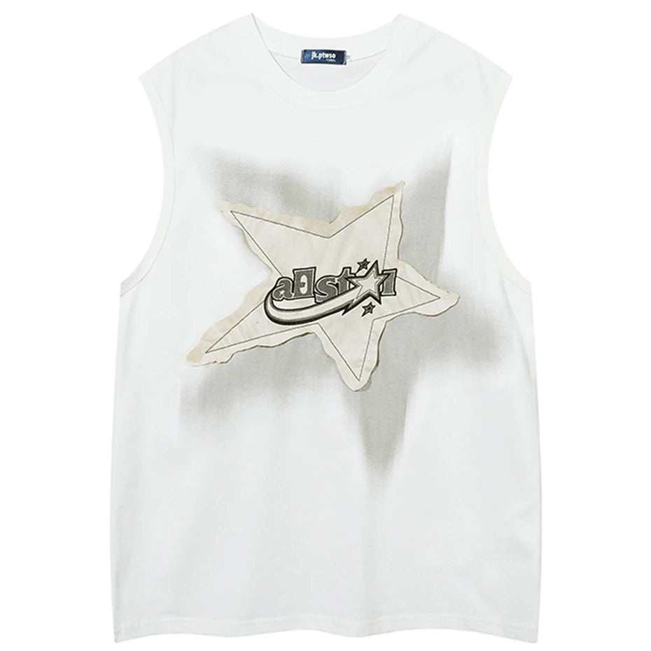 Y2K Black Star Patchwork Oversized Vest — back view