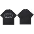 Graphic Vintage Black Shadow Washed T-Shirt — fabric close-up