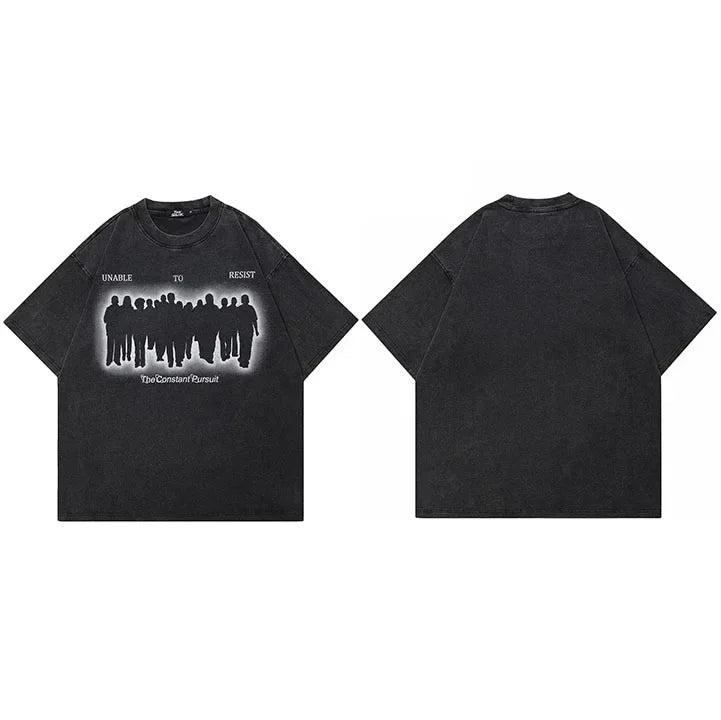 Graphic Vintage Black Shadow Washed T-Shirt — fabric close-up