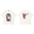 White Cartoon Graphic T-Shirt — fabric close-up