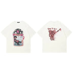 White Cartoon Graphic T-Shirt — fabric close-up