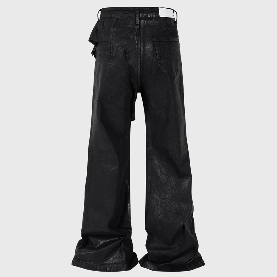 Red Patchwork Denim Flare Jeans — front view
