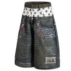 Vintage Chain Graphic Loose Denim Shorts — front view