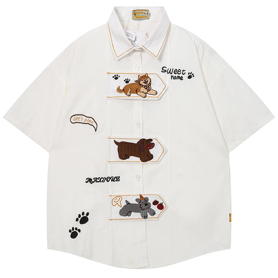 Cartoon Embroidered Oversized Shirt — styling shot
