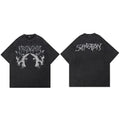 Angel Retro Black Washed T-Shirt — fabric close-up