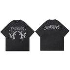 Angel Retro Black Washed T-Shirt — fabric close-up