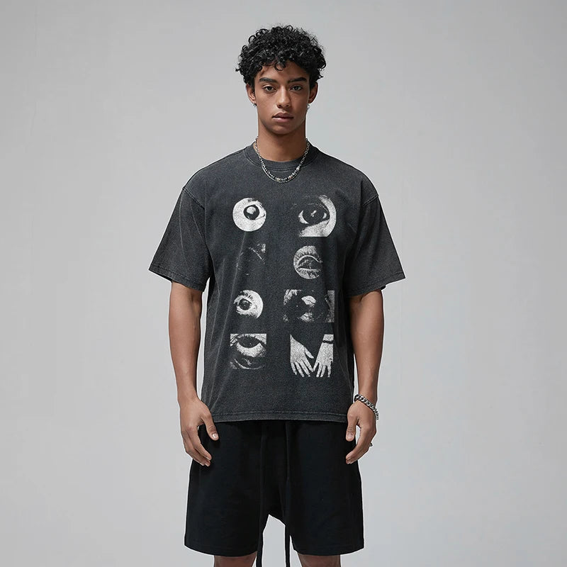 Black Eyes Graphic Oversized T-Shirt — front view