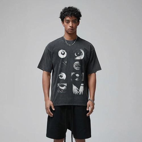 Black Eyes Graphic Oversized T-Shirt — front view
