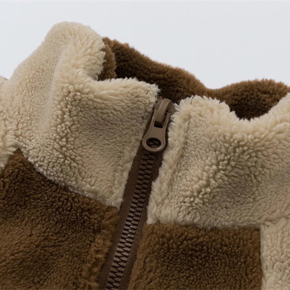 Vintage Color Block Fleece Puffer Jacket — fit shot