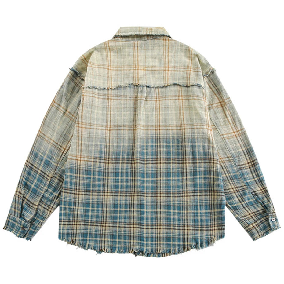 Shirts Vintage Plaid Patchwork Oversized Shirt — front view