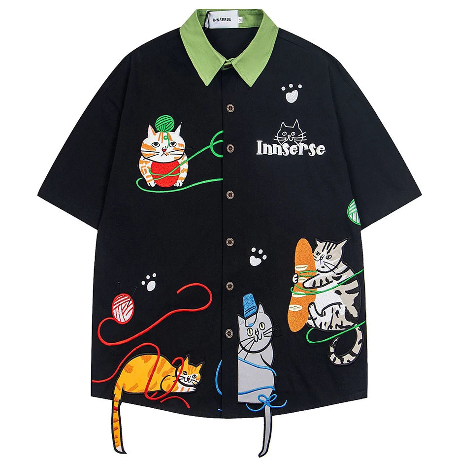 Cat Embroidered Loose Shirt — styling shot