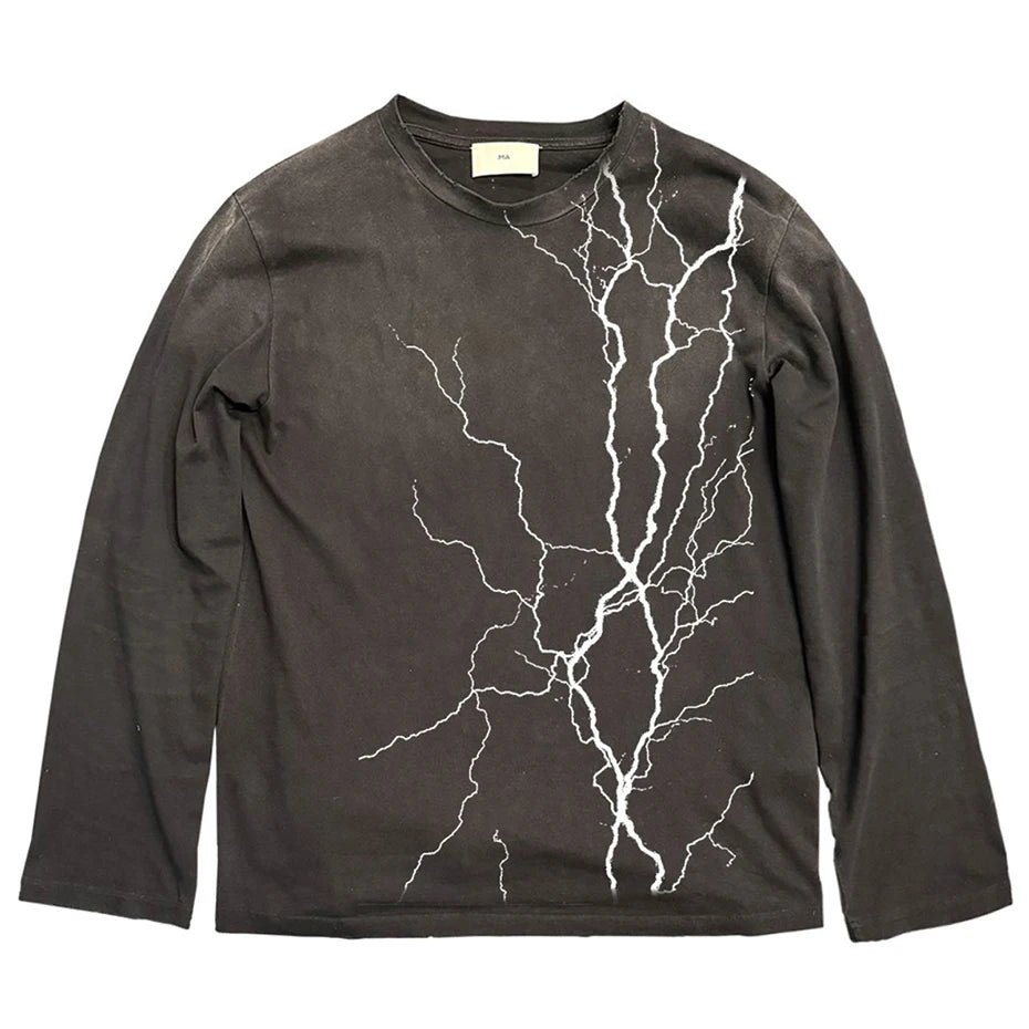 Vintage Lightning Graphic Oversized Long Sleeve Tee — back view