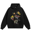 Y2K Black Graffiti Graphic Hoodie — fabric close-up