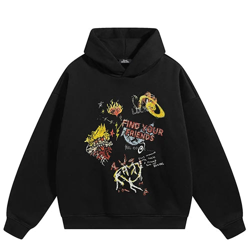Y2K Black Graffiti Graphic Hoodie — fabric close-up