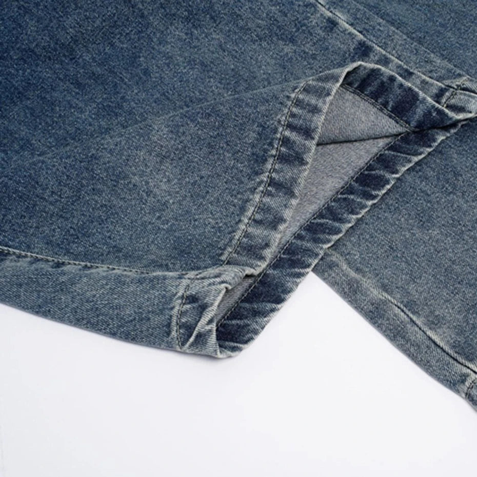 Side Vintage Denim Baggy Jeans — fabric close-up