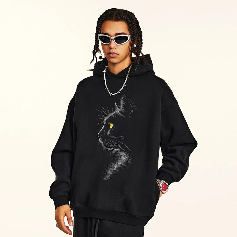 Hooded Cat Print Hoodie — front view
