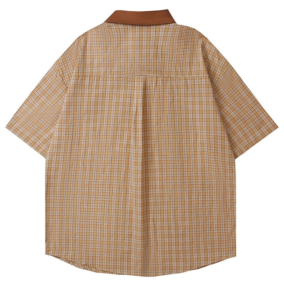 Vintage Cat Plaid Graphic Loose Shirt — front view