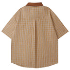 Vintage Cat Plaid Graphic Loose Shirt — front view