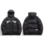 Blue Letter Hooded Puffer Jacket — side view
