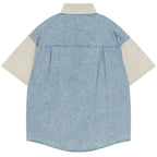 Vintage Cat Graphic Denim Loose Shirt — front view
