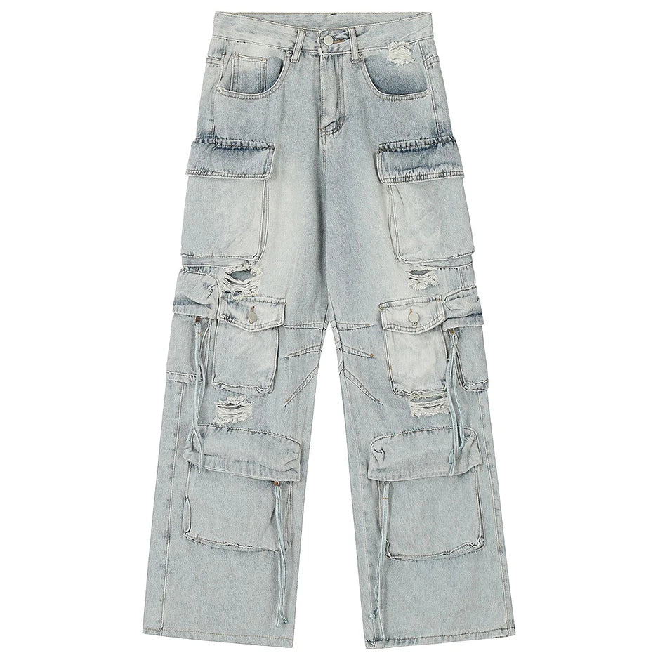 Black Patchwork Denim Baggy Jeans — back view