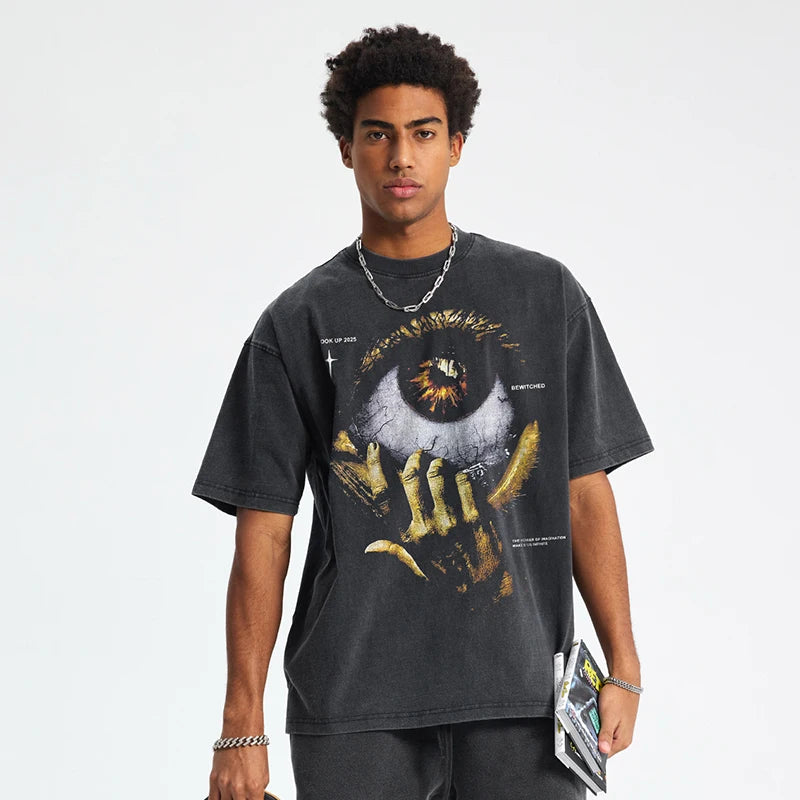 Black Big Eye Washed T-Shirt — front view