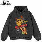 Retro Black Cat Graphic Hoodie — front view