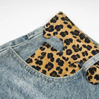 Vintage Leopard Patchwork Loose Denim Shorts — detail shot