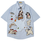Funny Cat Embroidered Loose Shirt — styling shot