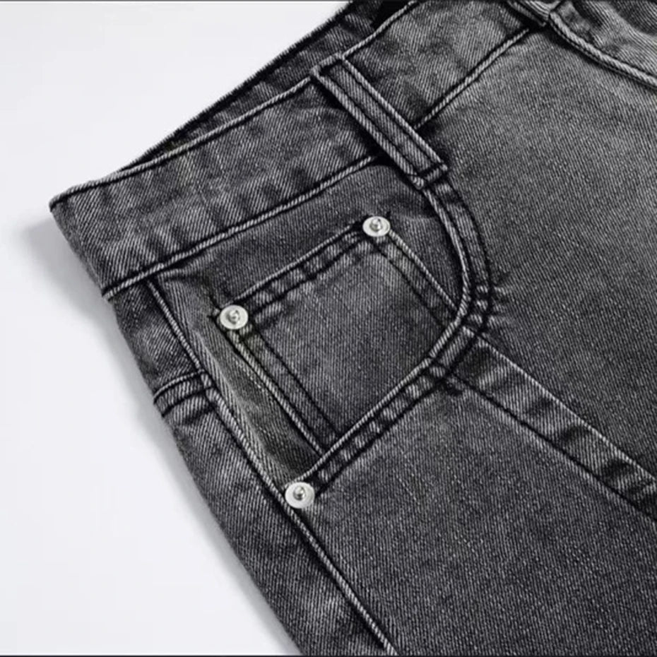 Vintage Patchwork Denim Wide Leg Jeans — back view